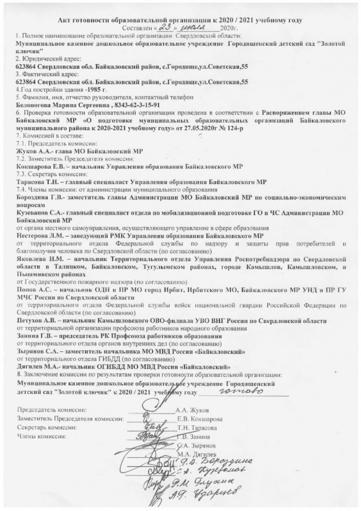 Акт готовности школы к новому учебному году